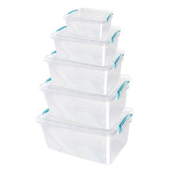 Plastic Clip Set Of 5 Stackable Lidded Storage Box Set