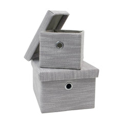 Serena Grey Set of 2 Rectangular Storage Baskets with Lids