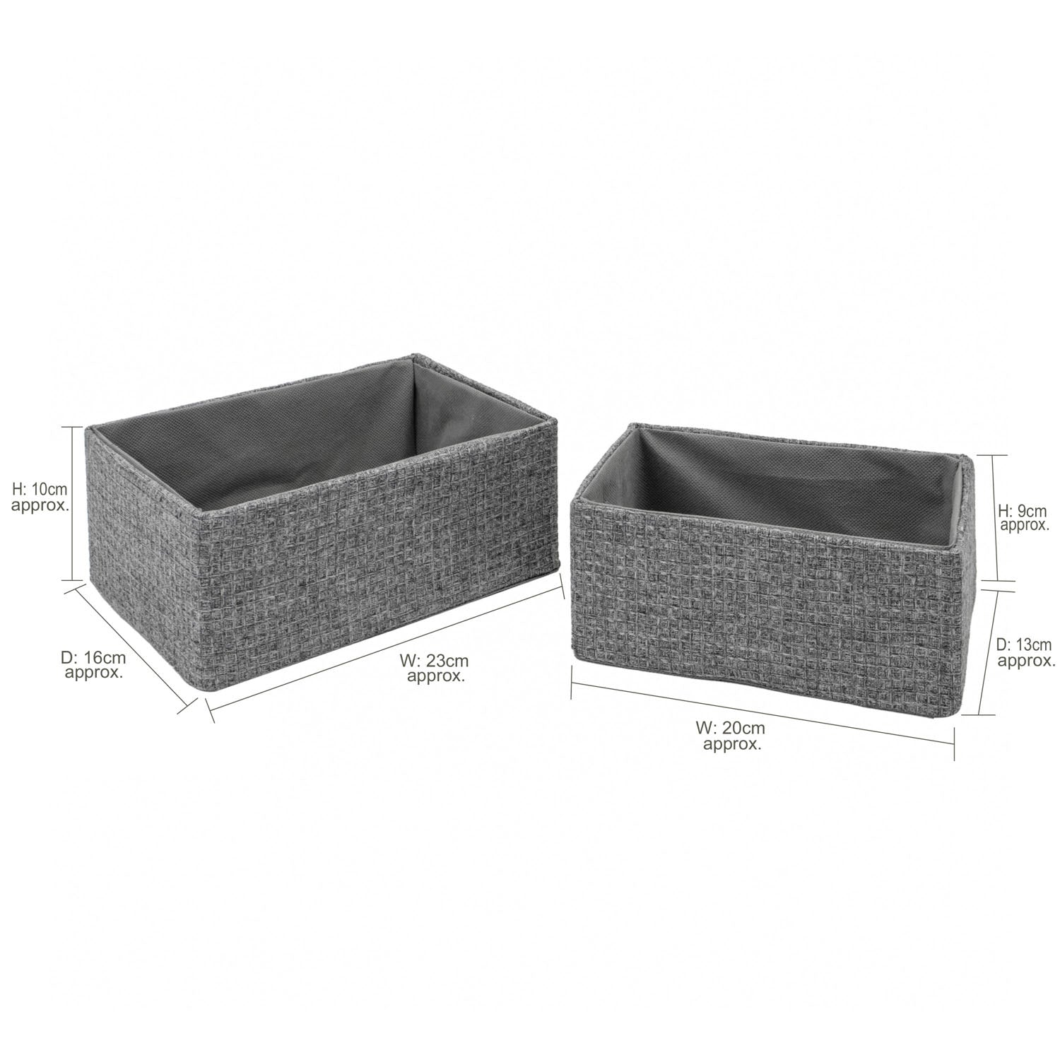 Chroma Set of 2 Rectangular Grey Storage Baskets