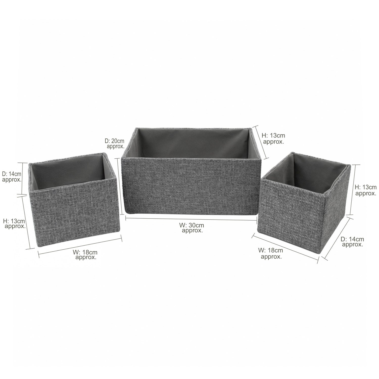 Chroma Set of 3 Grey Rectangular Storage Basket