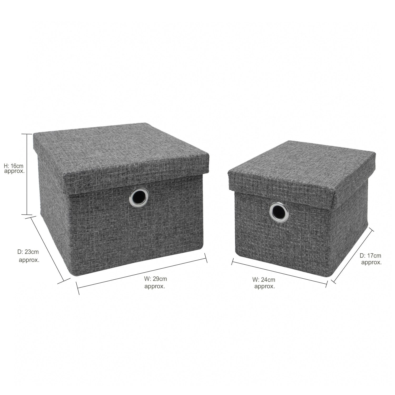Chroma Set of 2 Rectangular Grey Storage Baskets with Lids