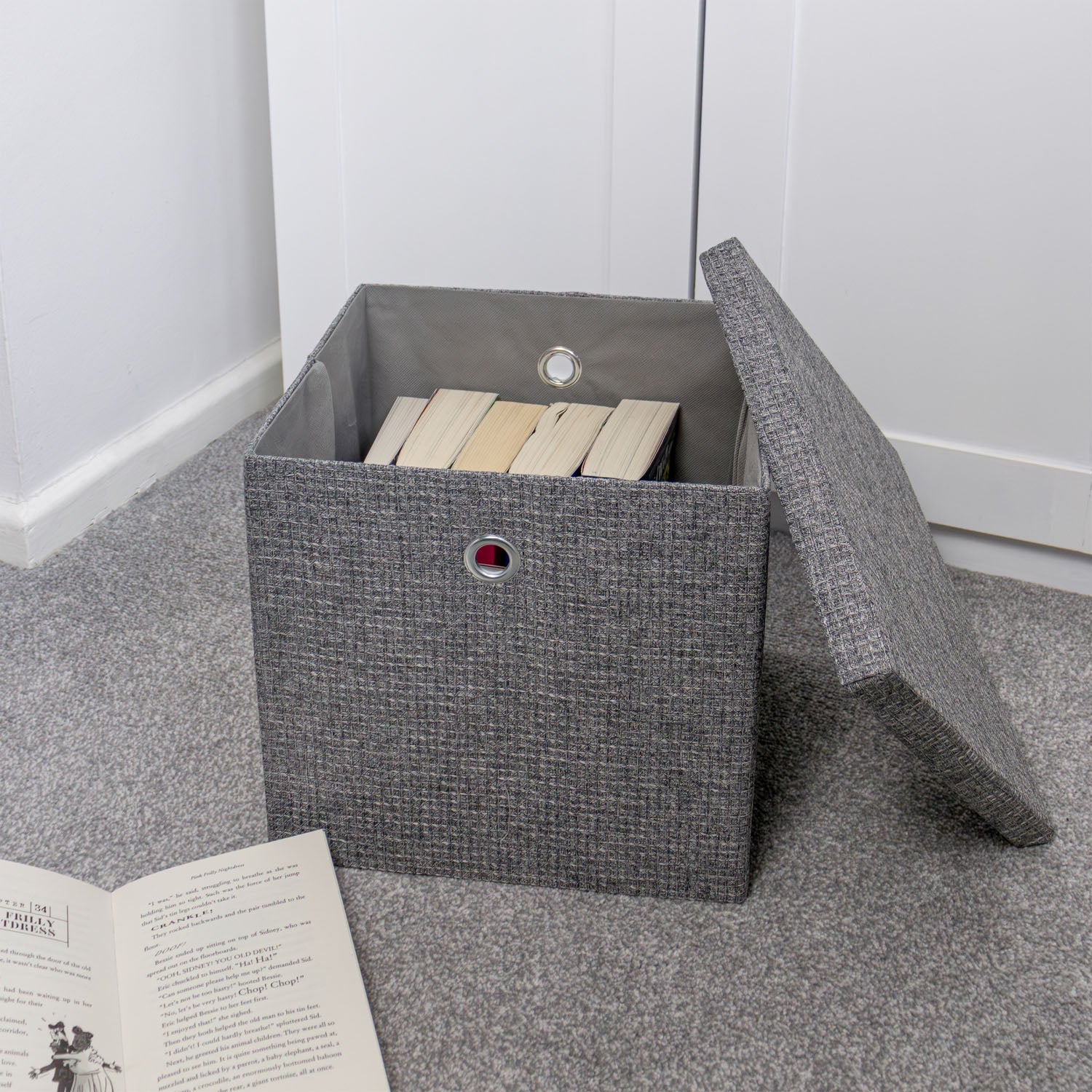 Chroma Foldable Grey Cube Organiser Box with Lid