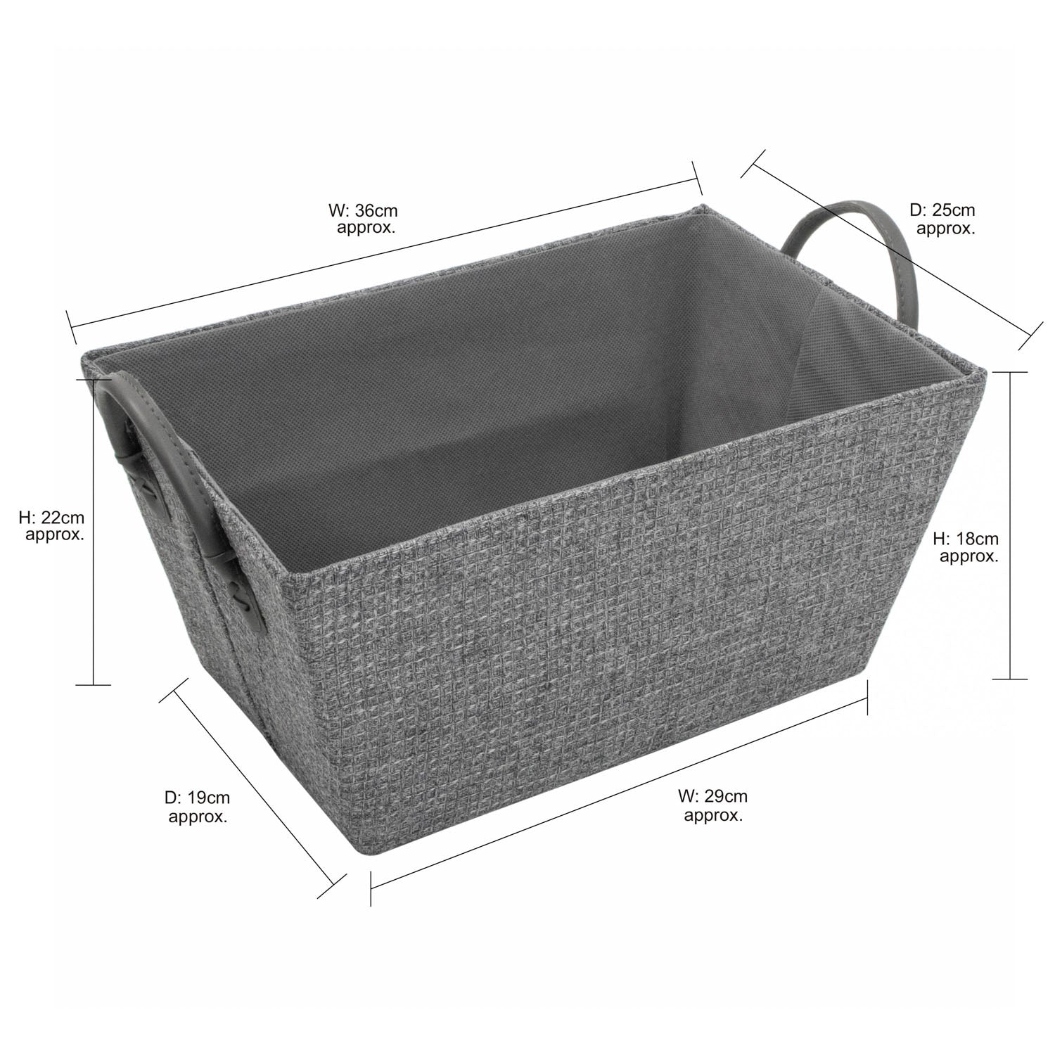 Chroma Rectangular Grey Storage Basket with Handles