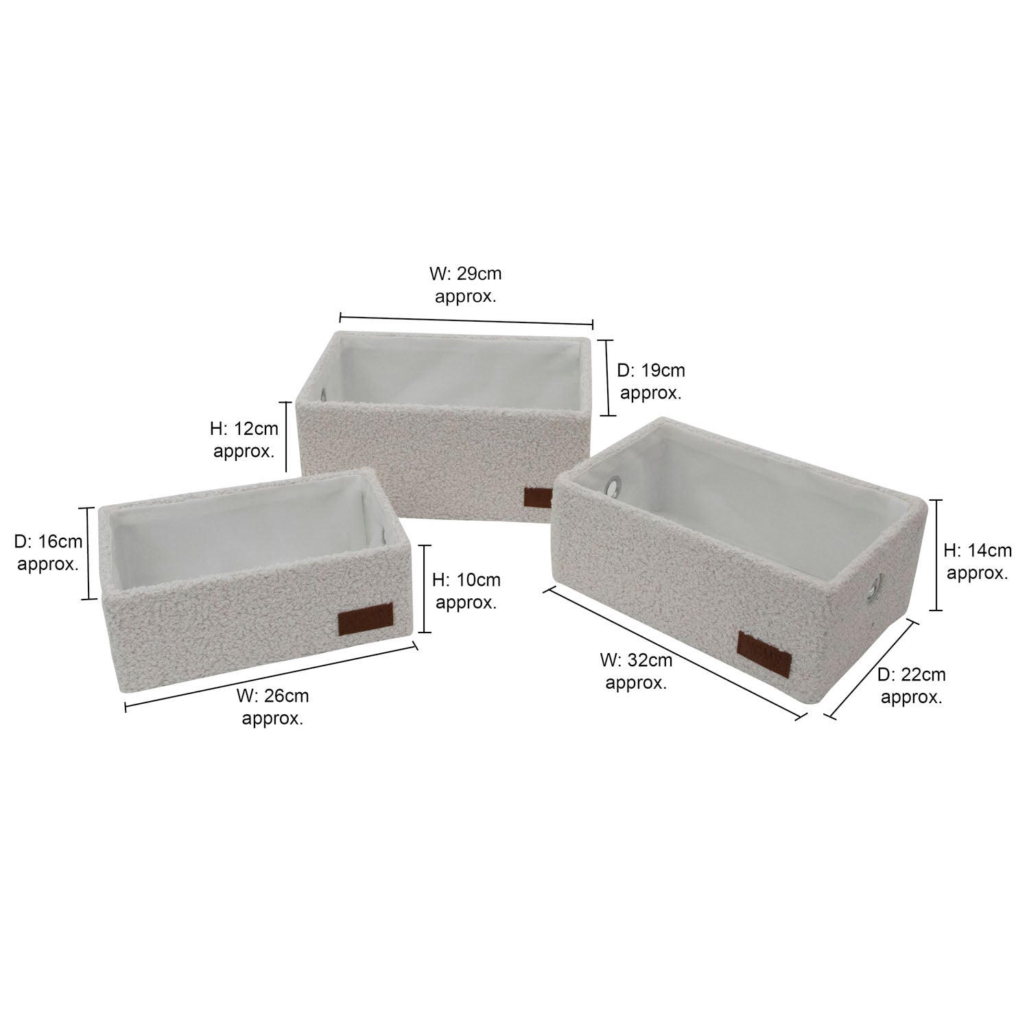 Shiro Set of 3 Boucle Fabric Rectangular Storage Baskets