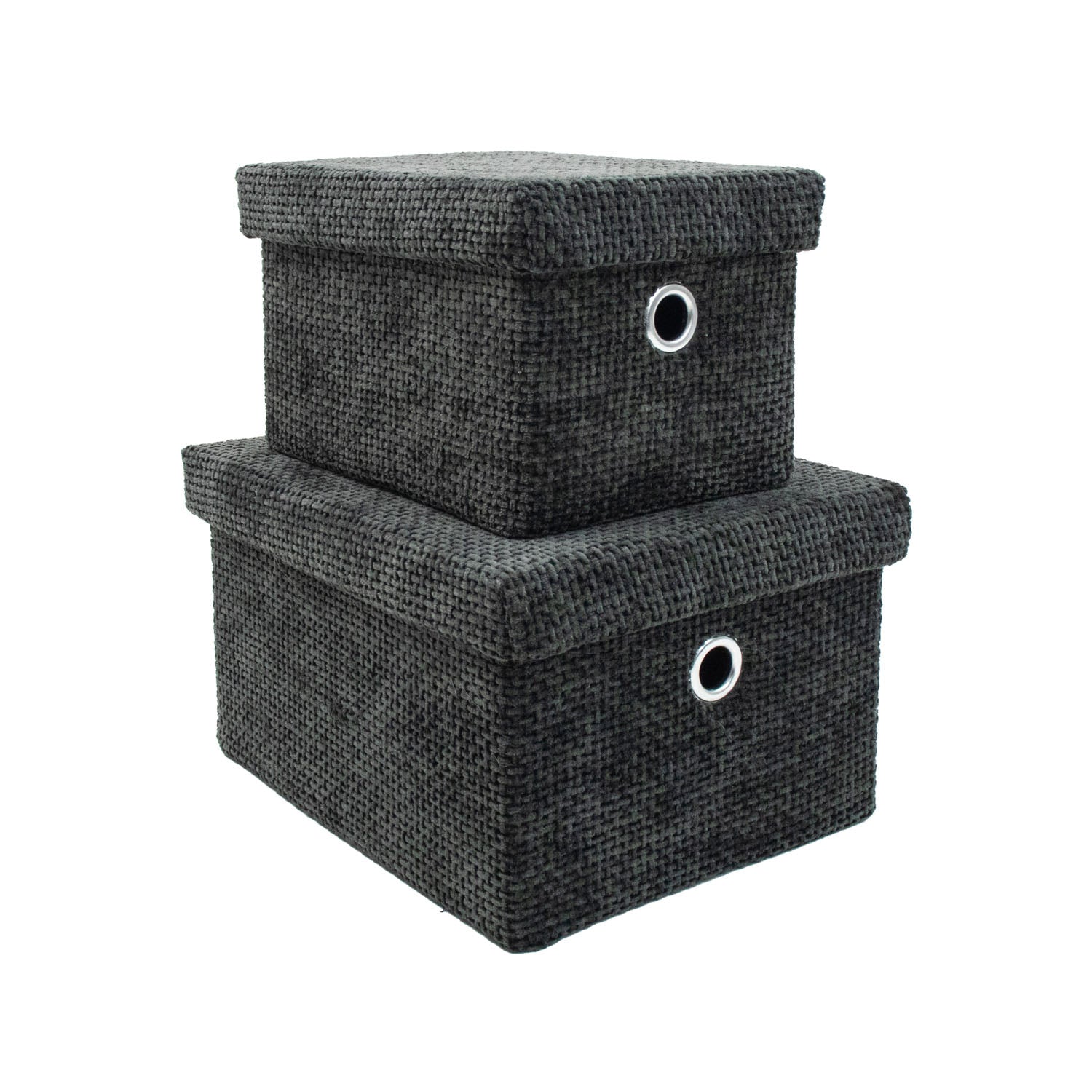 Metro Black Set of 2 Rectangular Baskets with Lids