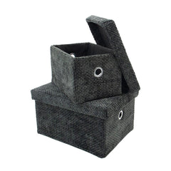 Metro Black Set of 2 Rectangular Baskets with Lids