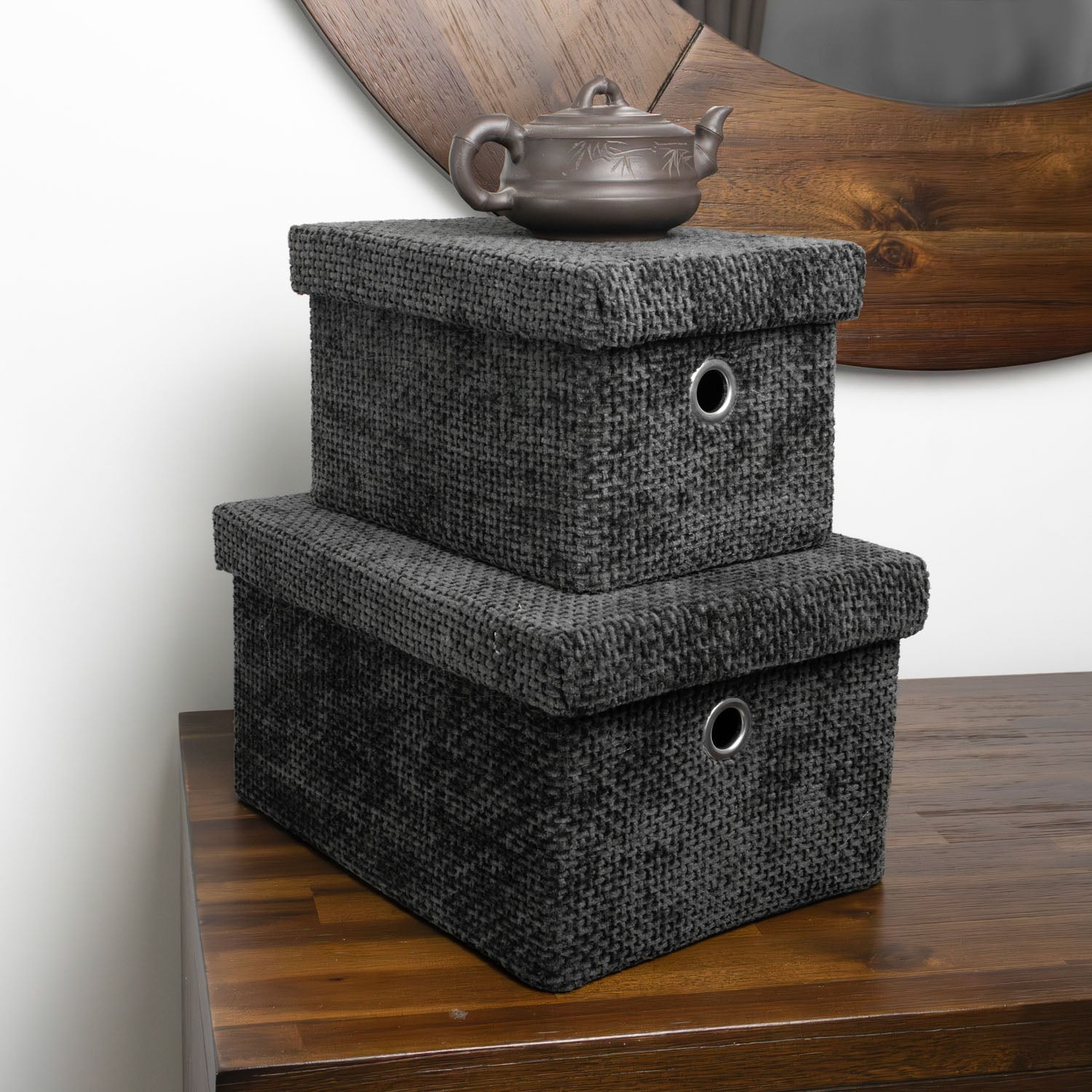 Metro Black Set of 2 Rectangular Baskets with Lids