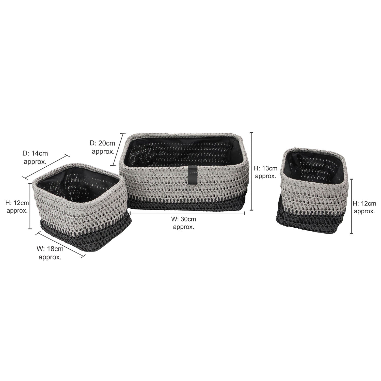Kenzi Light Grey Set of 3 Rectangular Storage Baskets