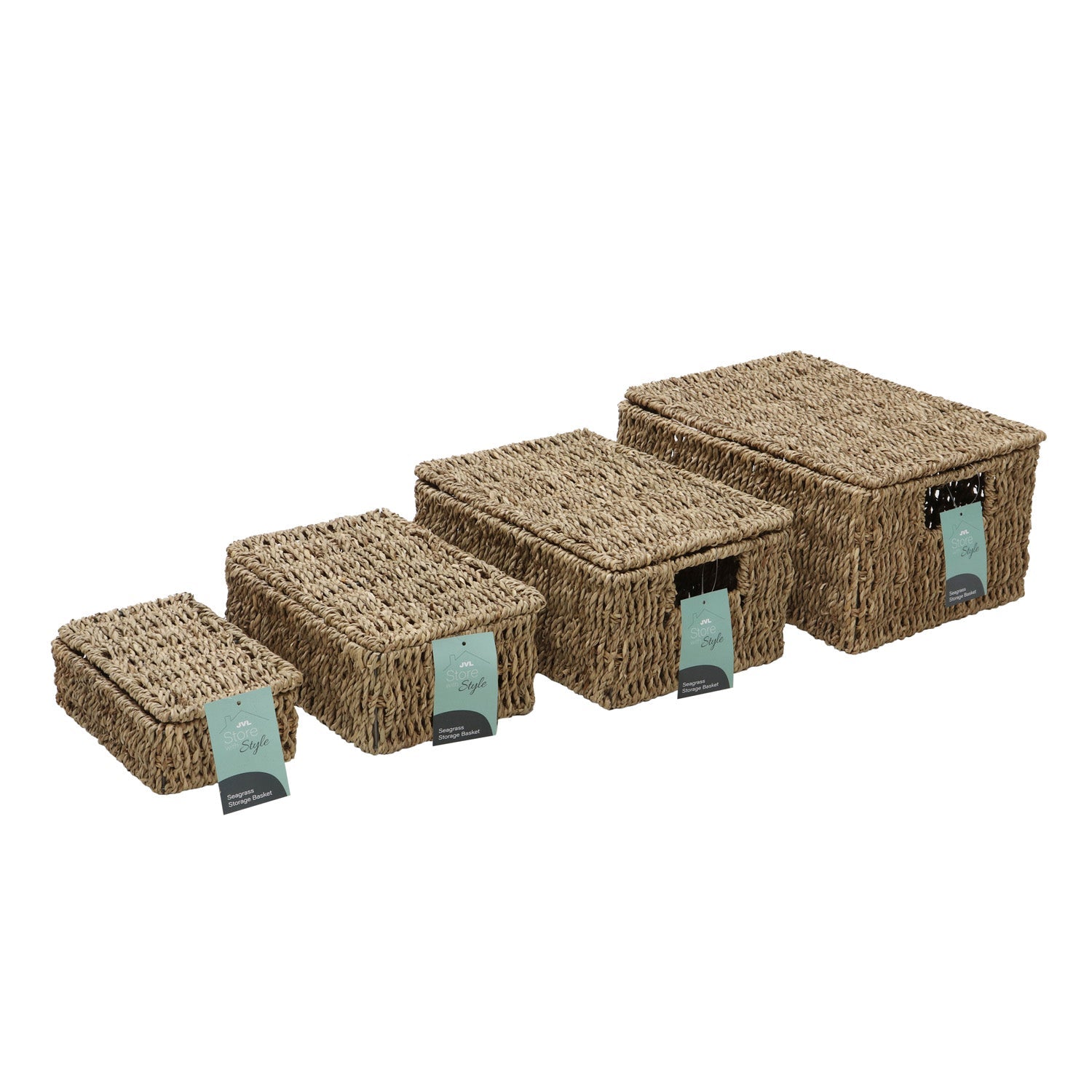 Seagrass Set of 4 Rectangular Lidded Storage Baskets