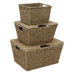 Seagrass Set of 3 Rectangular Storage Baskets (2 With Lids)