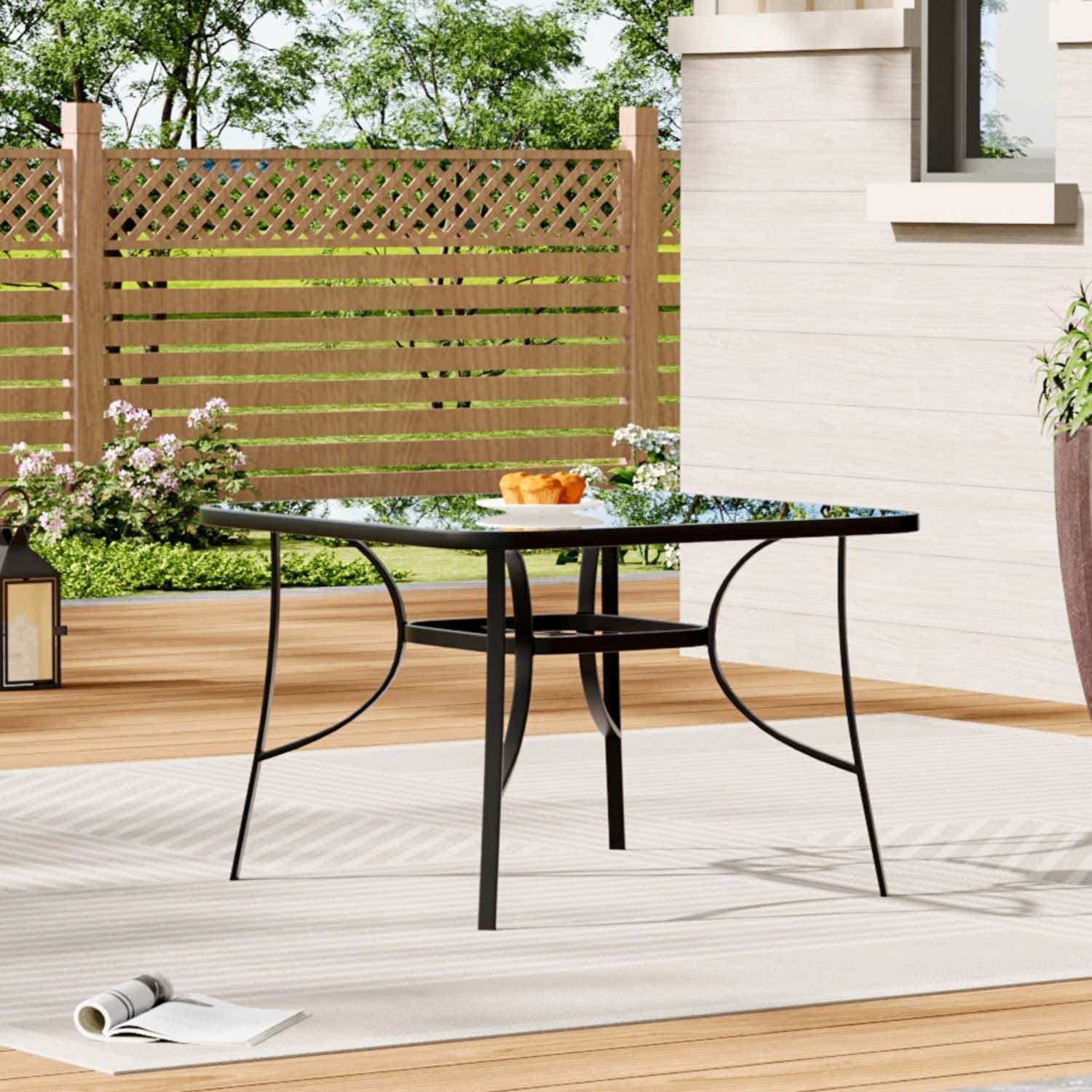 4 Seater Square Tempered Glass Garden Dining Table