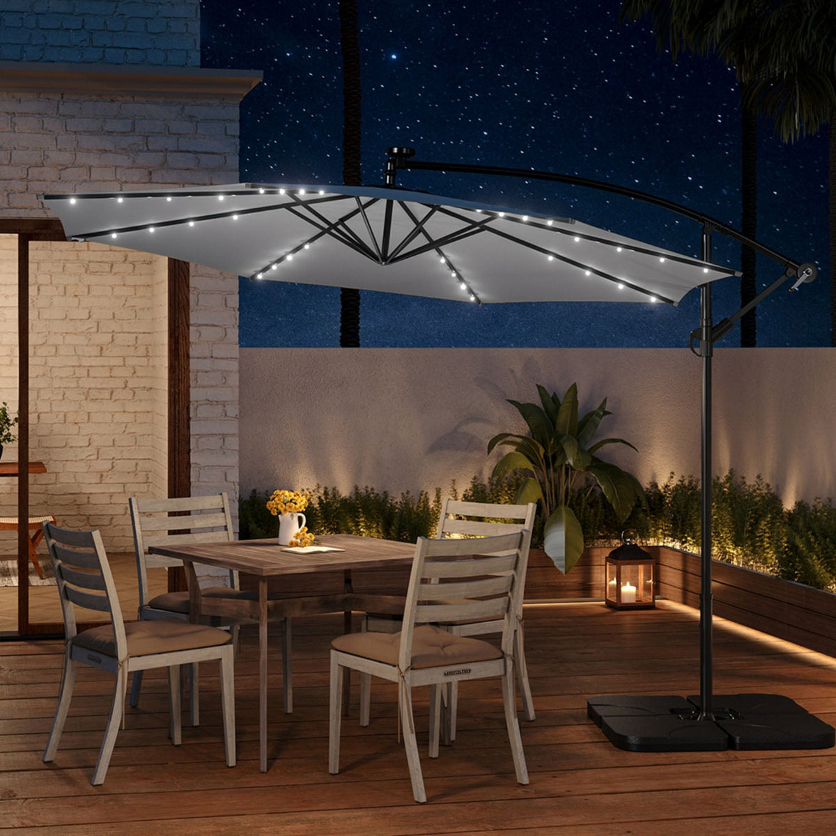 Cantilever Parasol LED Light Grey with Base 3m