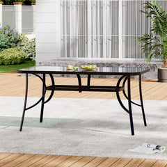4 Seater Rectangular Tempered Glass Black Garden Table