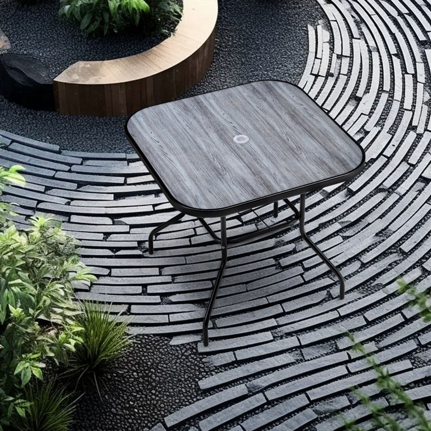 Tempered Glass Grey Square Garden Coffee Table