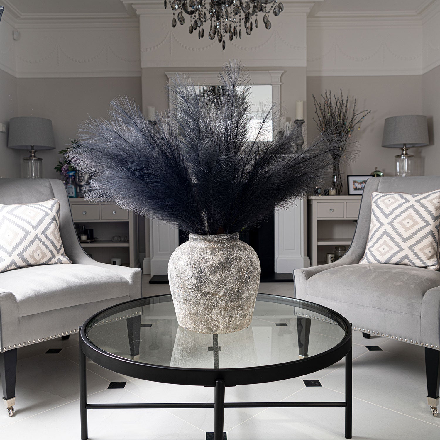 Grey Large Faux Pampas Grass Stem