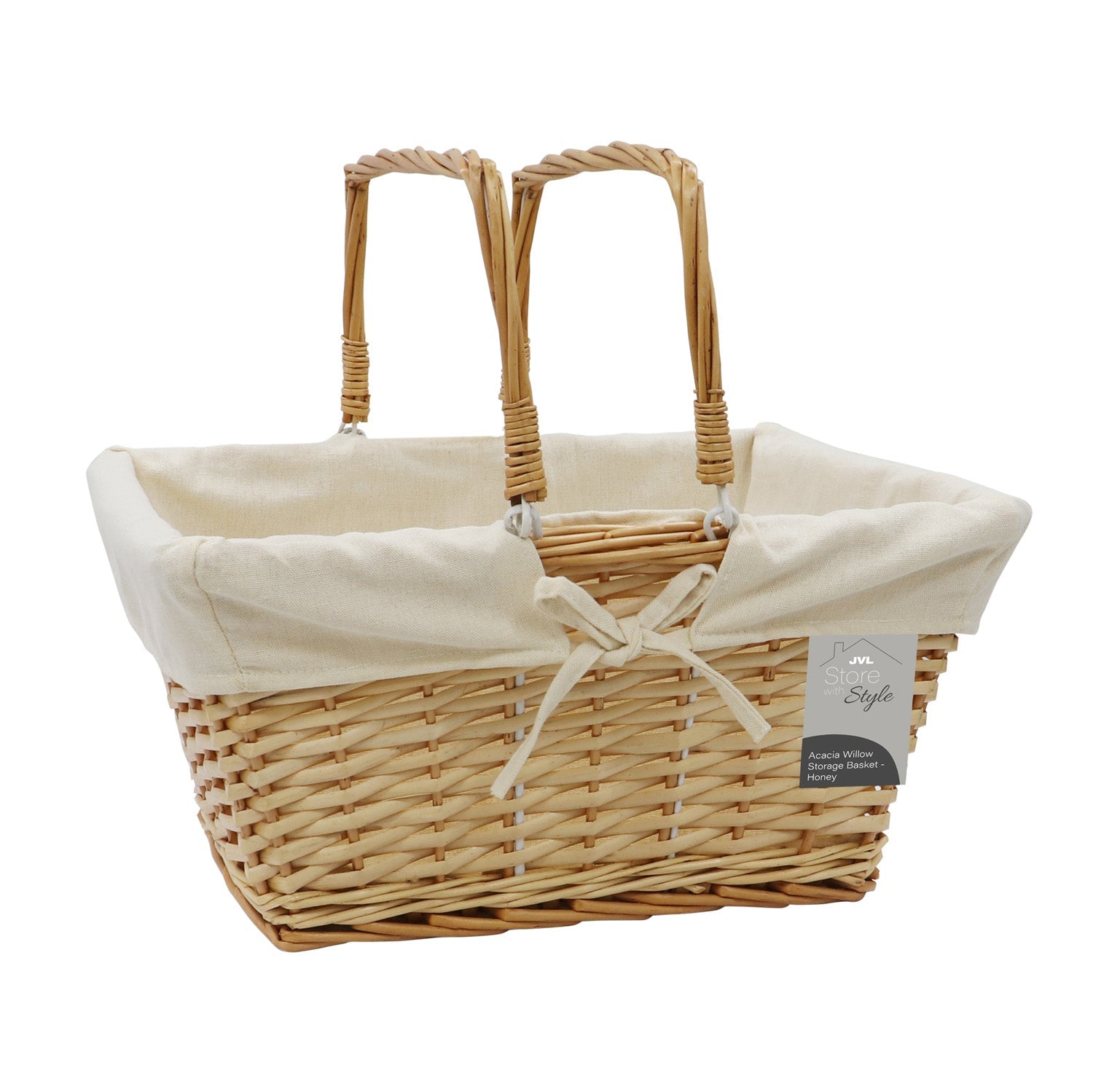Acacia Honey Rectangular Willow Shopping Basket - Large