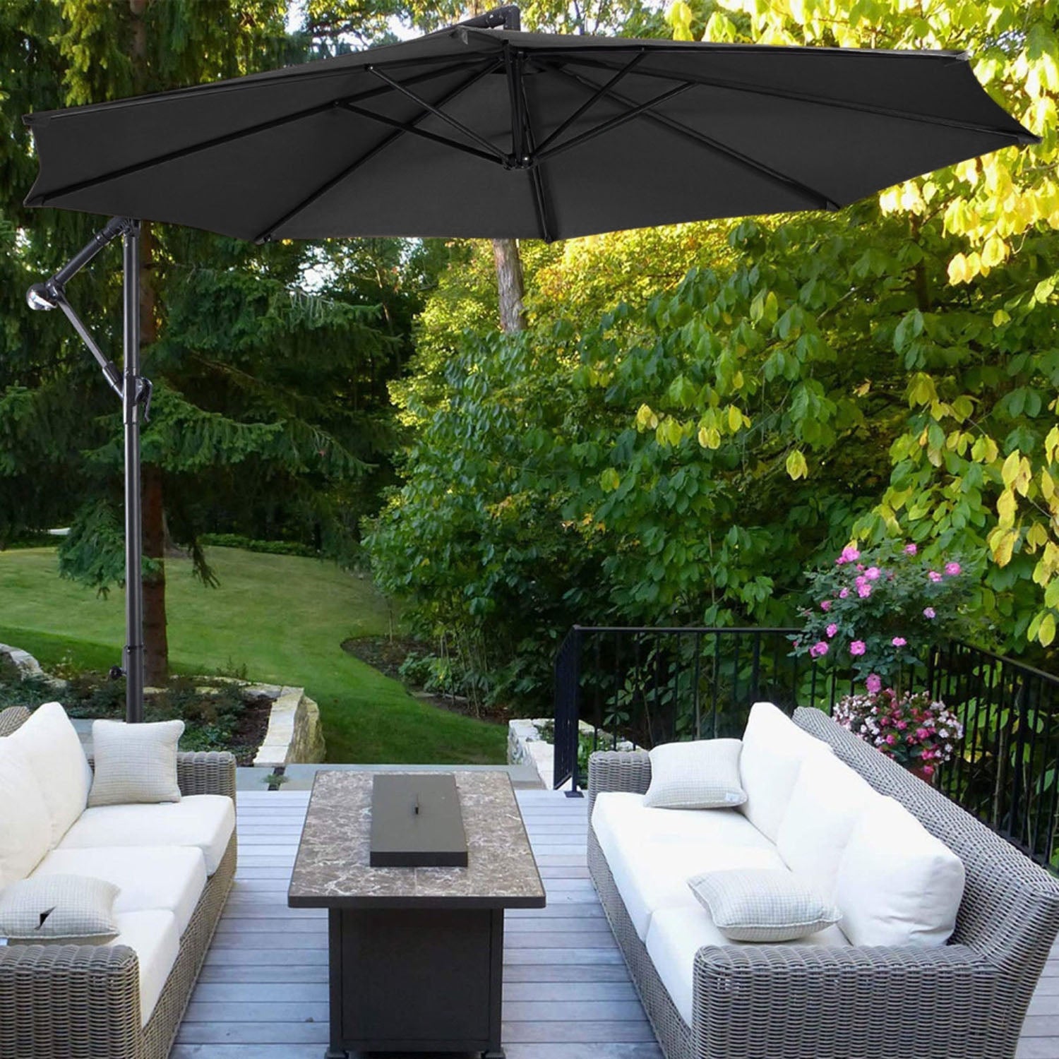 Cantilever Garden Parasol Black with Tilt Fillable Cross Base 3m