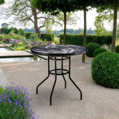 Tempered Glass Black Round Coarse Vein Marble Effect Garden Coffee Table