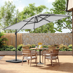 Square Cantilever 3m Crank Lift Garden Parasol light Grey with Square Base