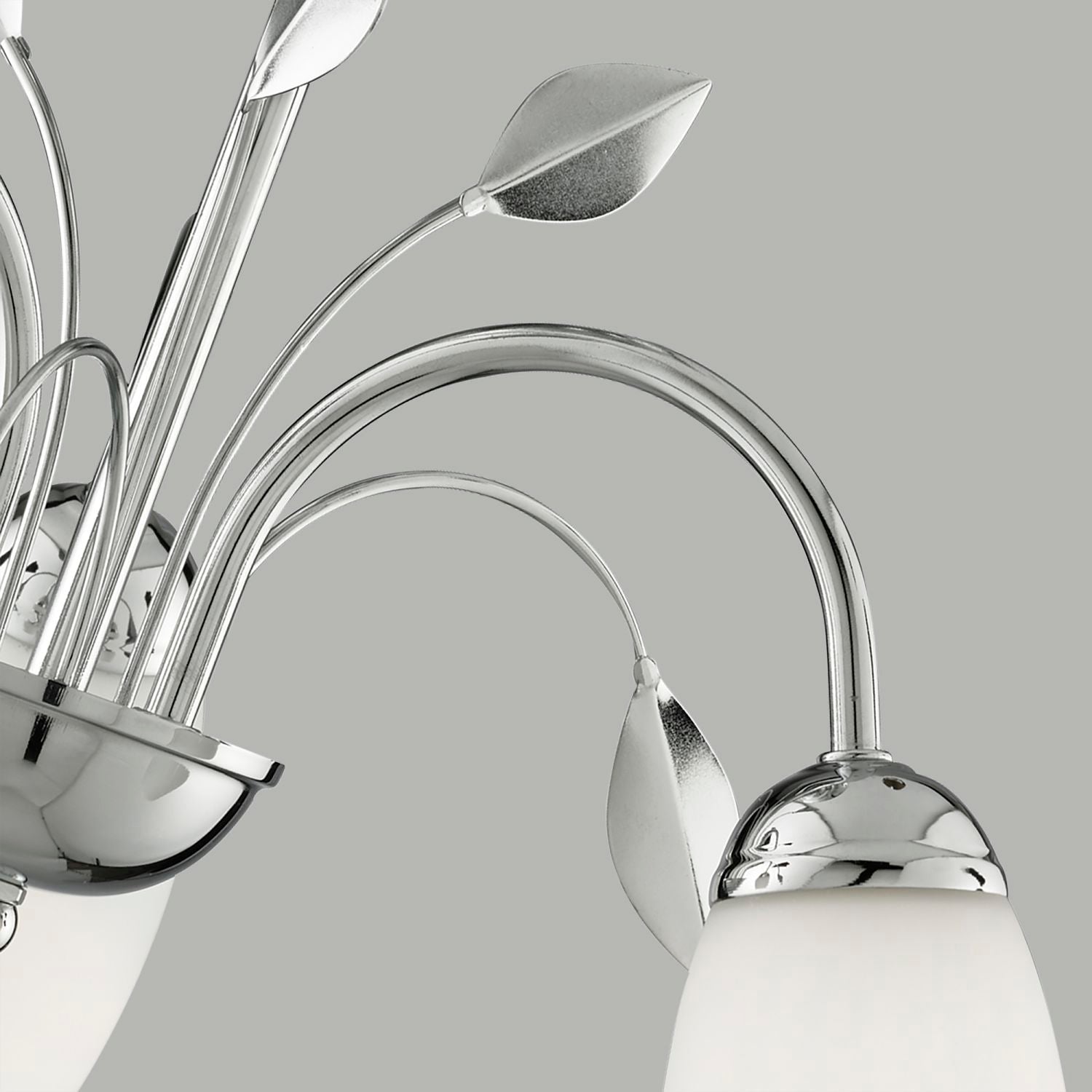 Chrome Leaf Deco 3 Ceiling Light With White Glass Shades