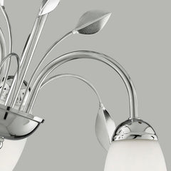 Chrome Leaf Deco 3 Ceiling Light With White Glass Shades