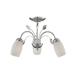 Chrome Leaf Deco 3 Ceiling Light With White Glass Shades