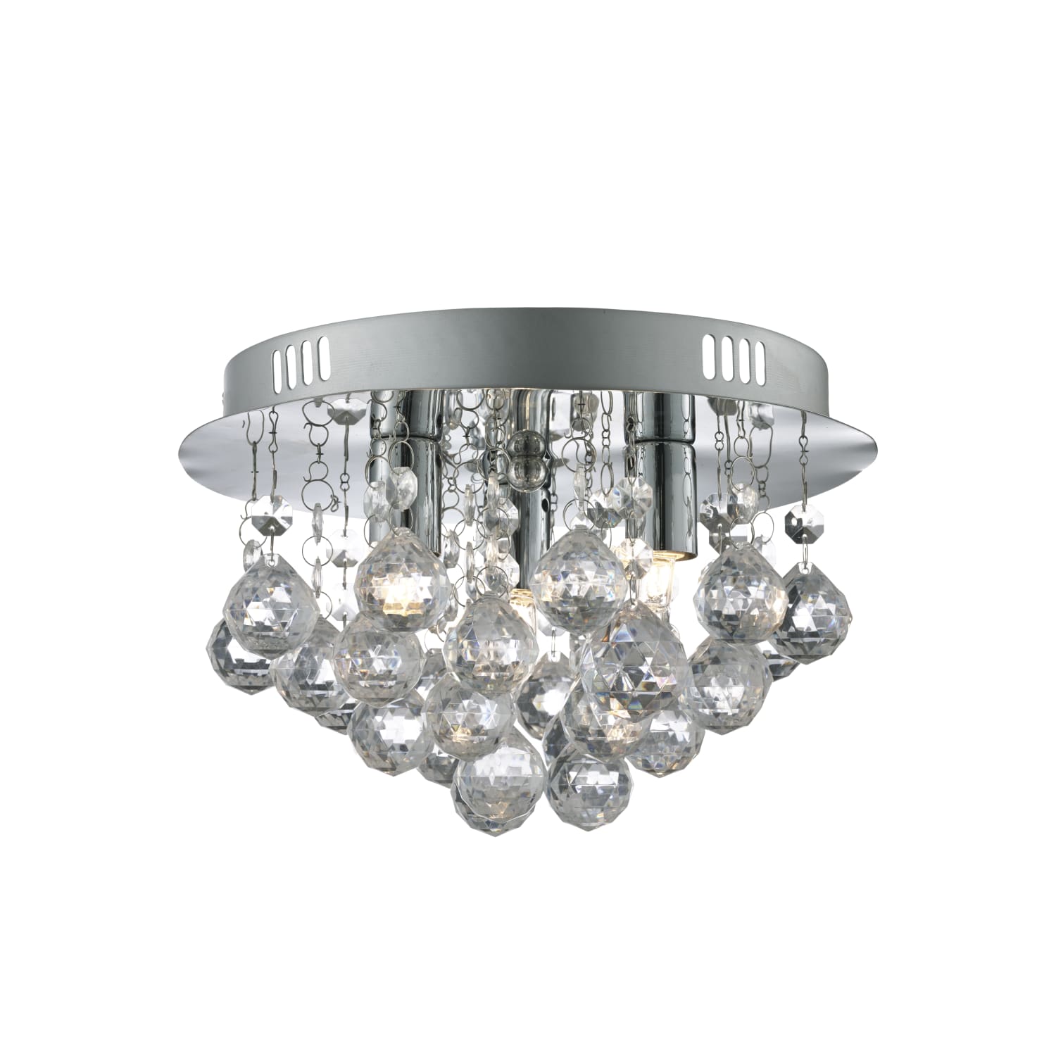3 Light Chrome Flush Ceiling Light with Clear Acrylic Deco Drops