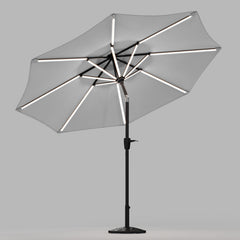 Solar LED Crank & Tilt Light Grey Parasol With Resin Floral Base 3m