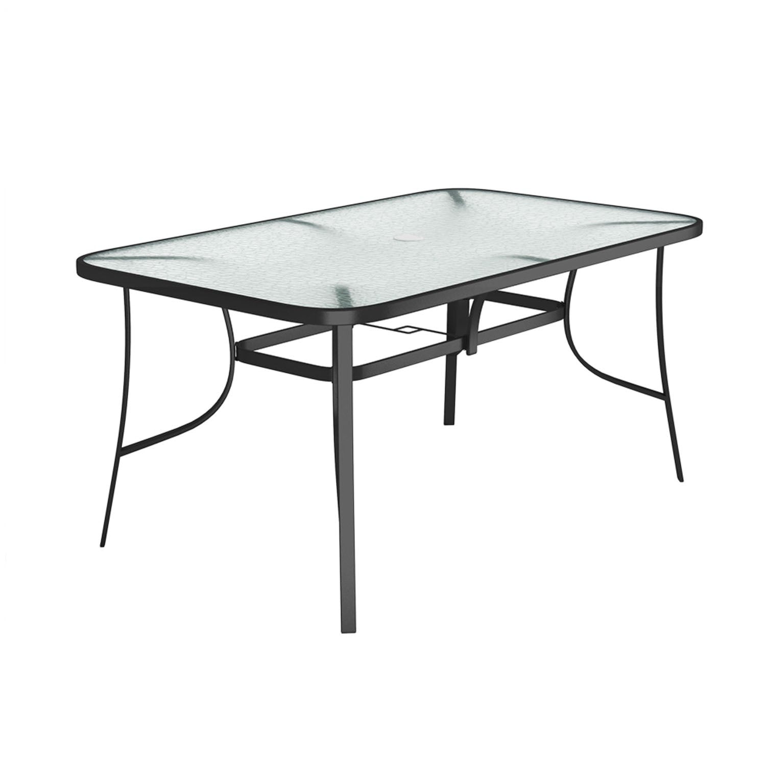 4 Seater Rectangular Tempered Glass Black Garden Table