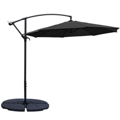 Cantilever Garden Parasol Black with Tilt Fillable Cross Base 3m