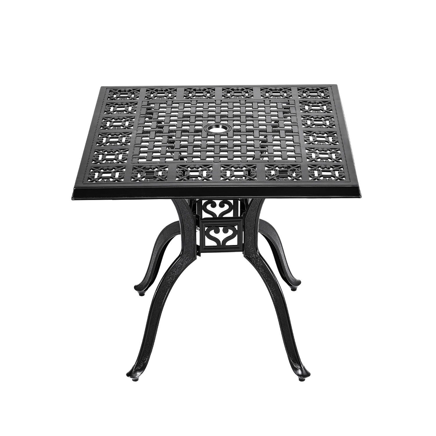 Black Cast Aluminium Square Garden Dining Table with Parasol Hole
