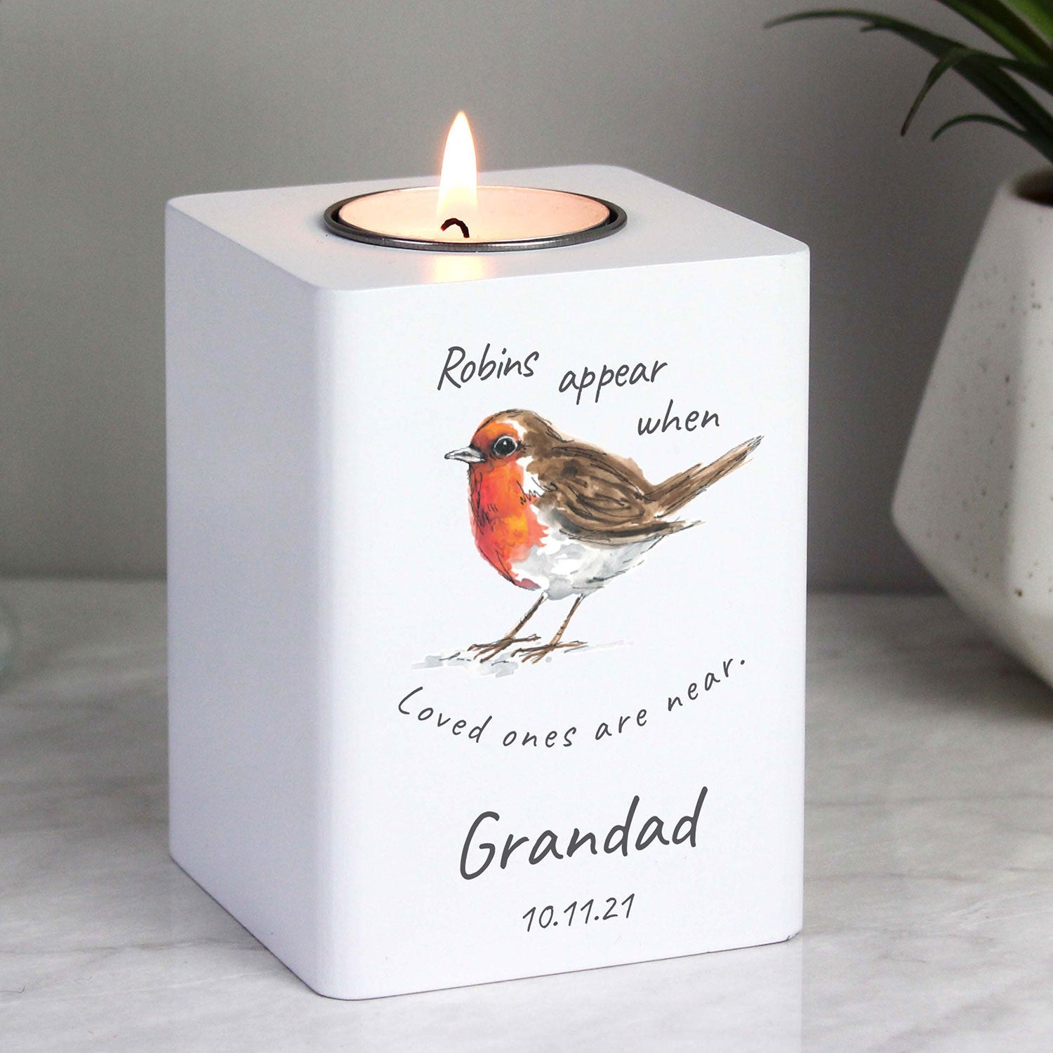 Personalised Robin Memorial Tea light Holder
