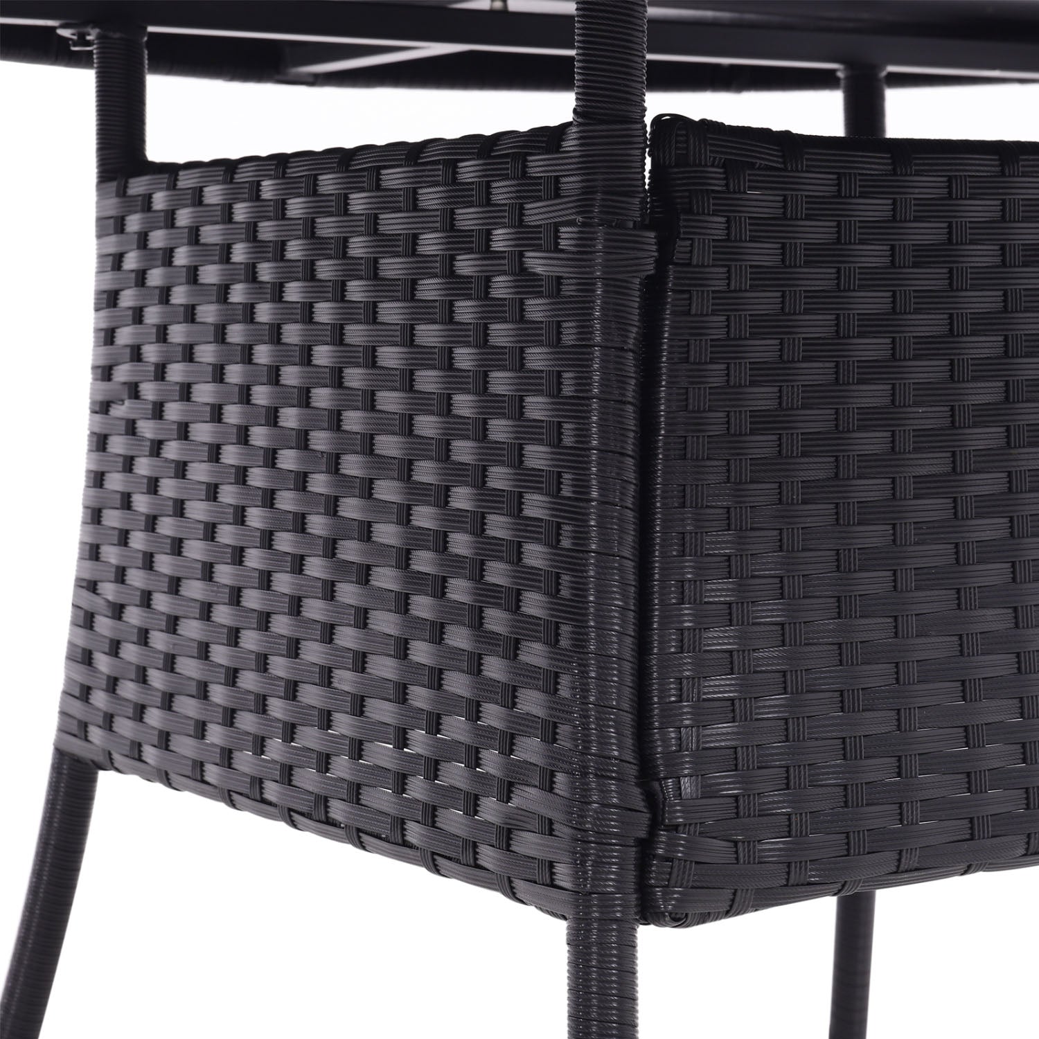 4 Seater Round Rattan Garden Table Black with Tempered Glass Top