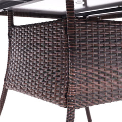 4 Seater Square Rattan Garden Dining Table Brown with Glass Top