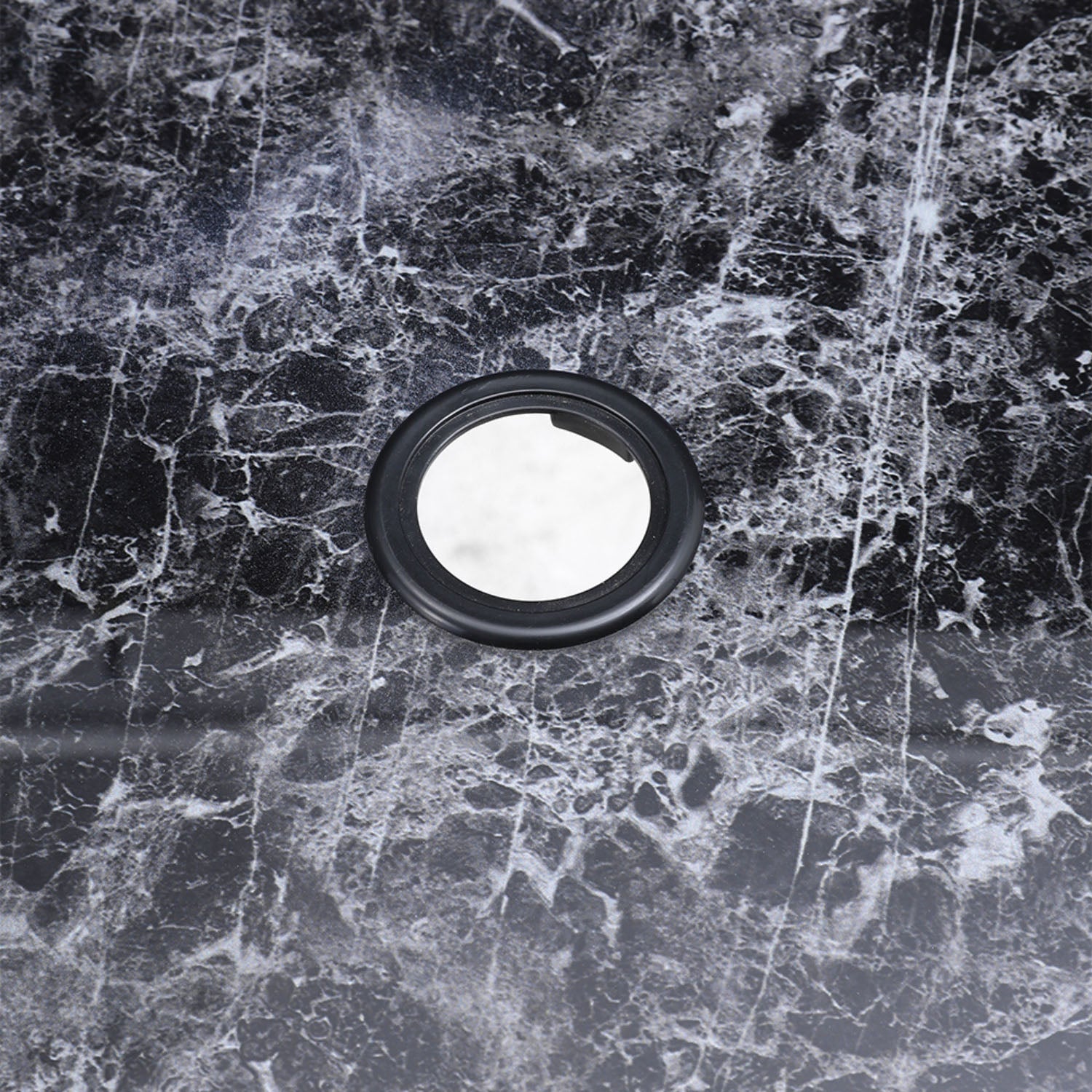 Tempered Glass Black Round Marble Effect Garden Coffee Table