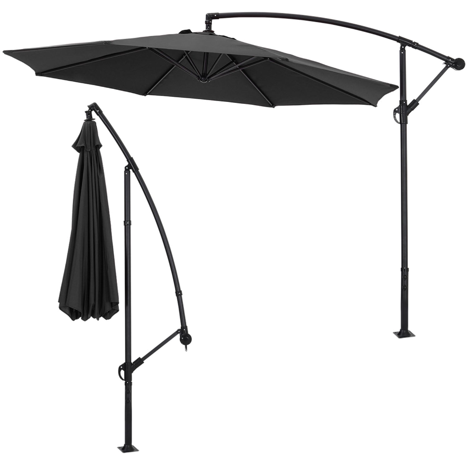 Cantilever Garden Parasol Black with Tilt Fillable Cross Base 3m