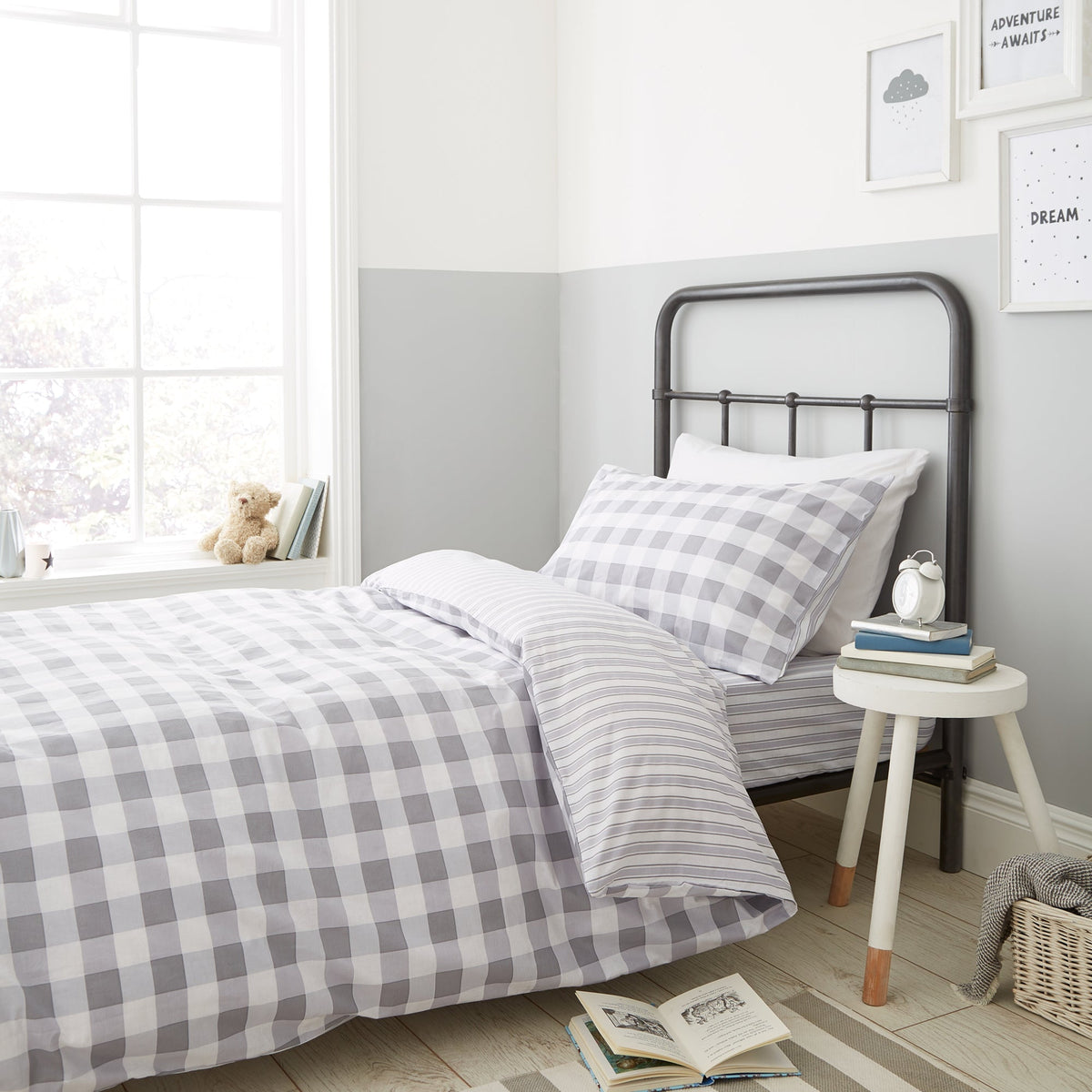 Bianca Grey Check and Stripe 100% Cotton Duvet Set
