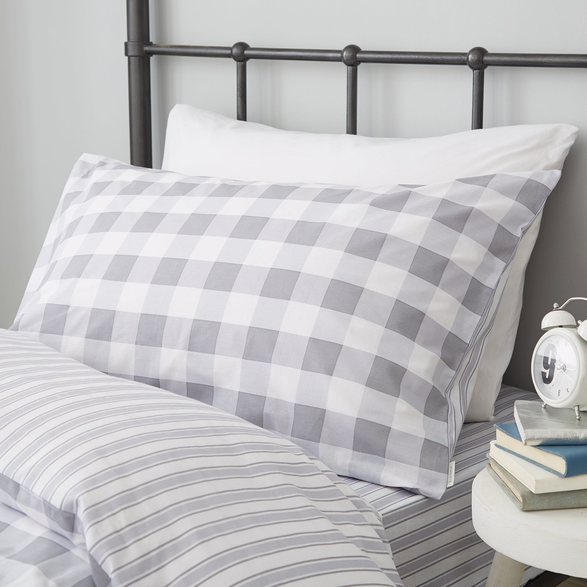 Bianca Grey Check and Stripe 100% Cotton Duvet Set