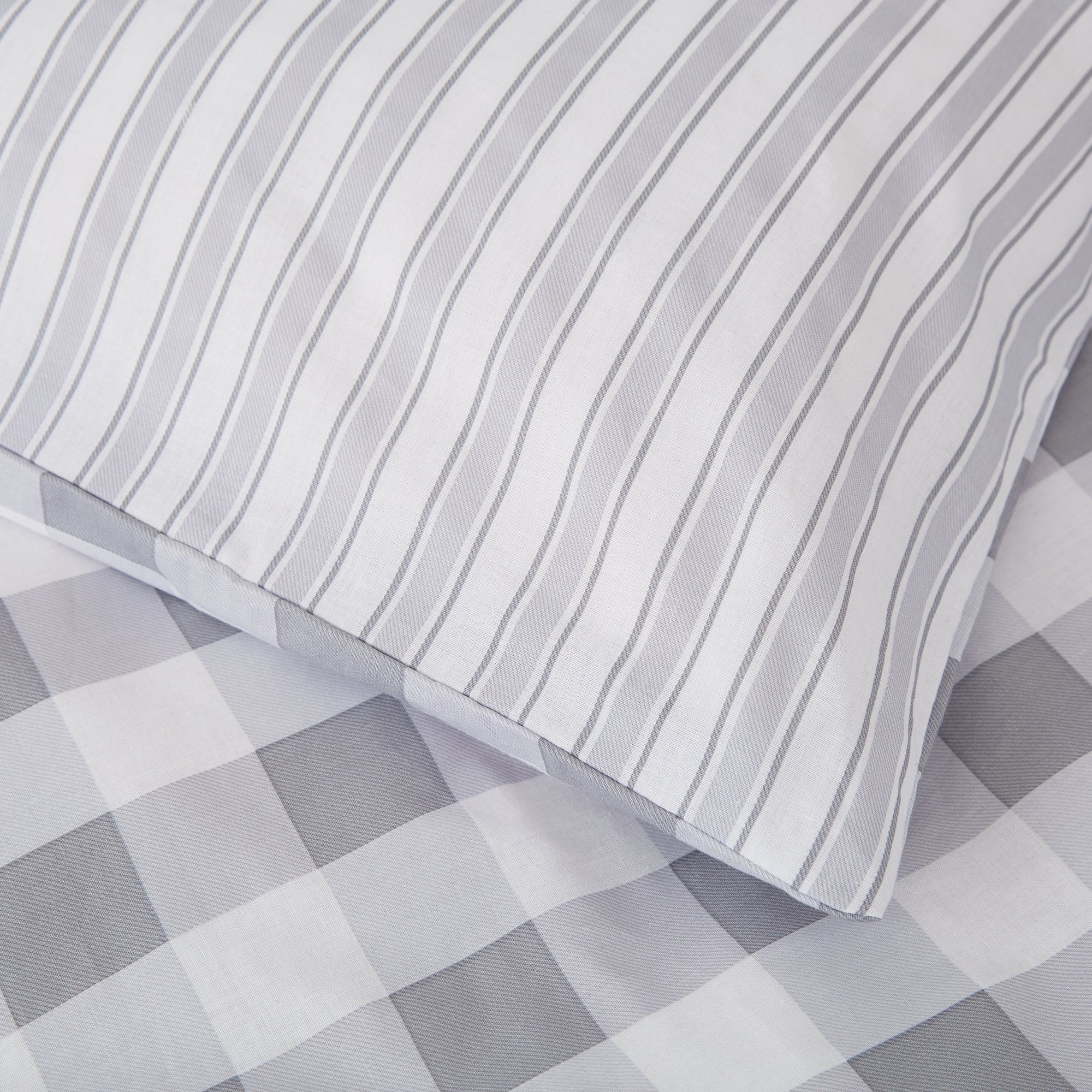 Bianca Grey Check and Stripe 100% Cotton Duvet Set