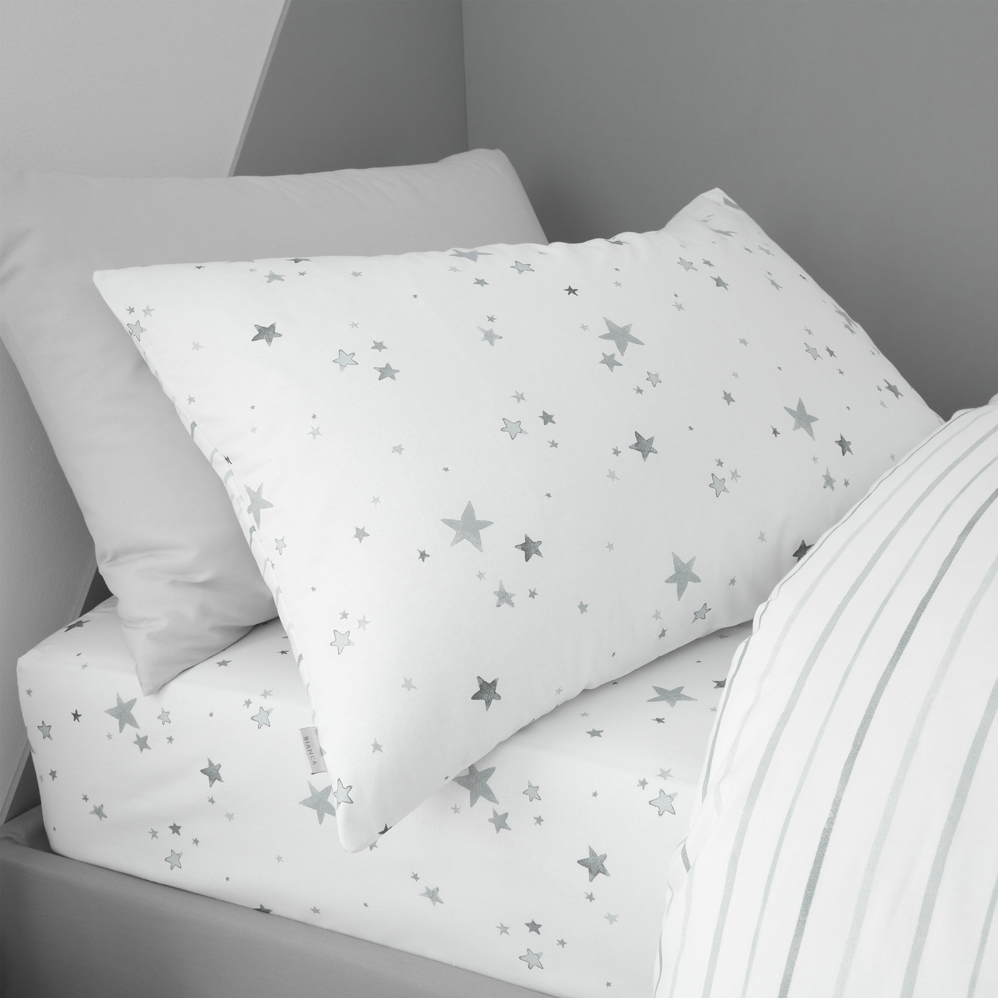Bianca Grey Stars Kids 100% Cotton Duvet Set