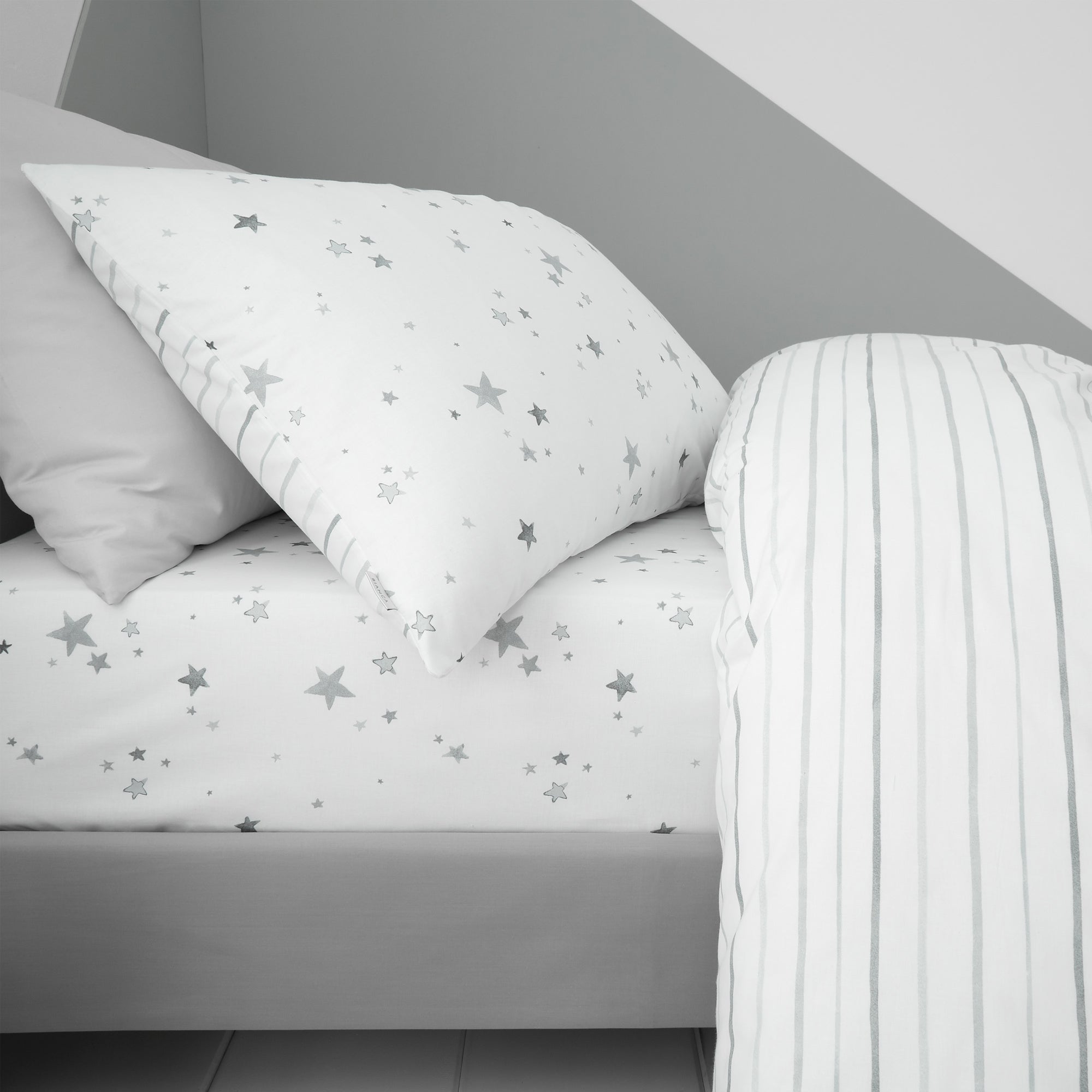 Bianca Grey Stars Kids 100% Cotton (25cm) Fitted Sheet