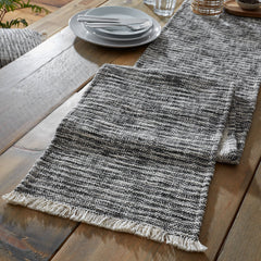 Pineapple Elephant Black Textured Frayed Edge Table Runner