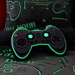Catherine Lansfield Black Game Over Glow in the Dark Fleece 3D Shaped Cushion