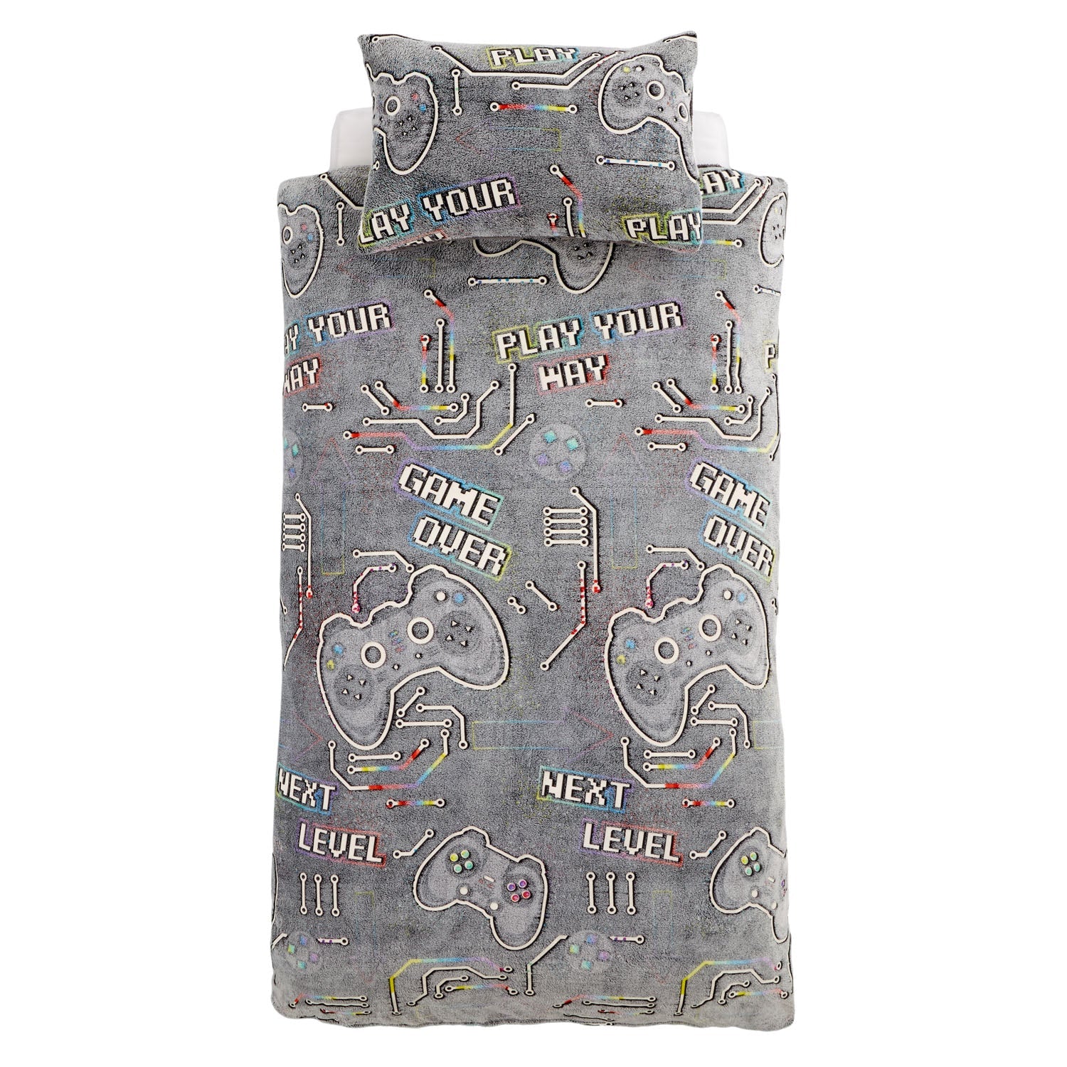 Catherine Lansfield Black Game Over Glow in the Dark Fleece Duvet Set
