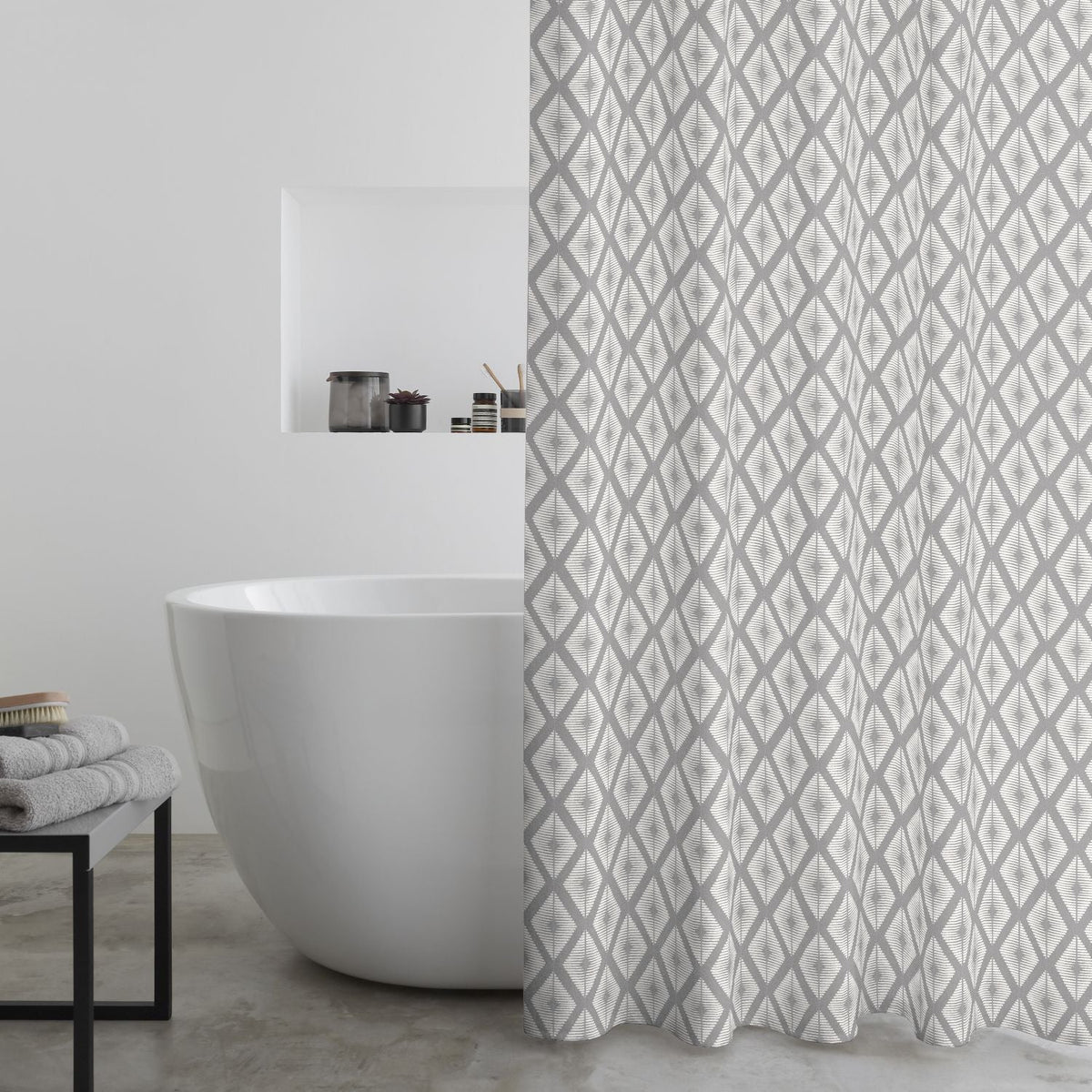 Catherine Lansfield Aztec Diamond Silver Grey Shower Curtain Panel