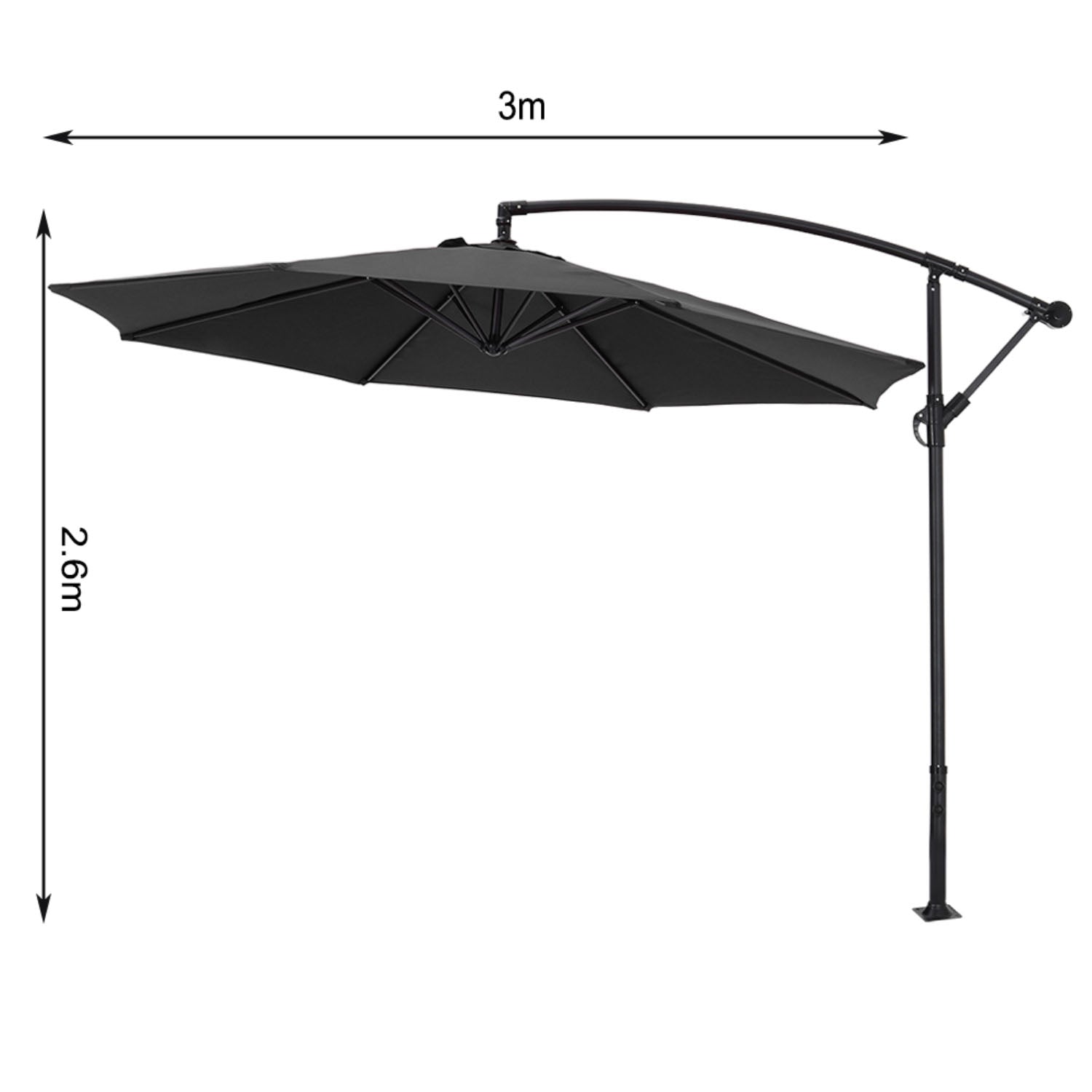 Cantilever Garden Parasol Black with Tilt Fillable Cross Base 3m
