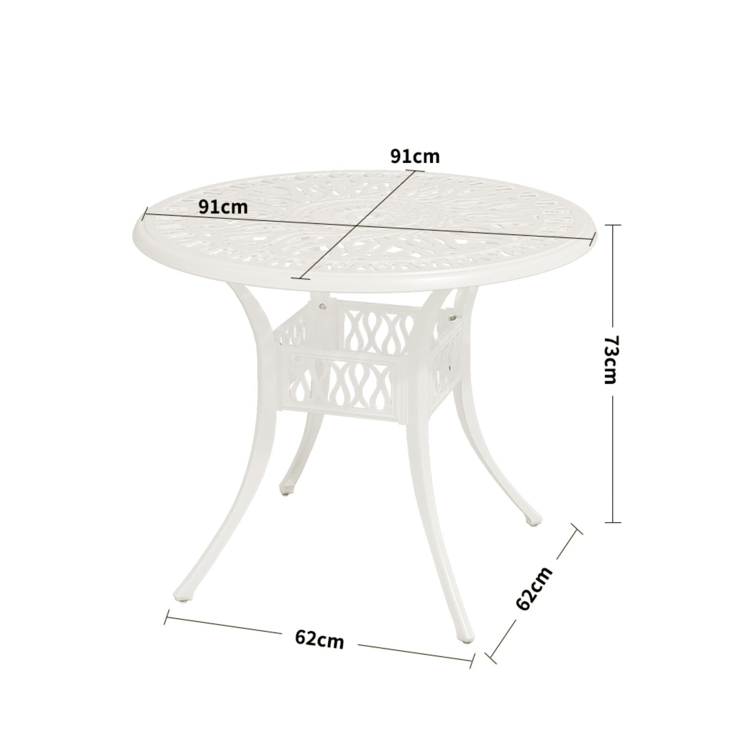 4 Seater Round Cast Aluminum White Garden Table with Parasol Hole