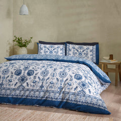 Catherine Lansfield Zoukara Blue Floral Reversible Duvet Set