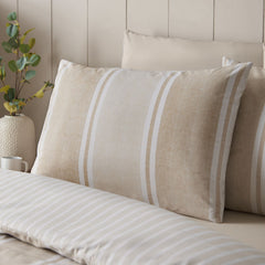 Catherine Lansfield Banded Stripe Natural Reversible Duvet Set