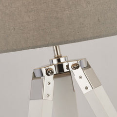 White Base Table Lamp With Pale Grey Line Shade